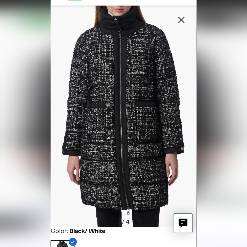 Women's Black and White Tweed Coat Bernardo Size Large L